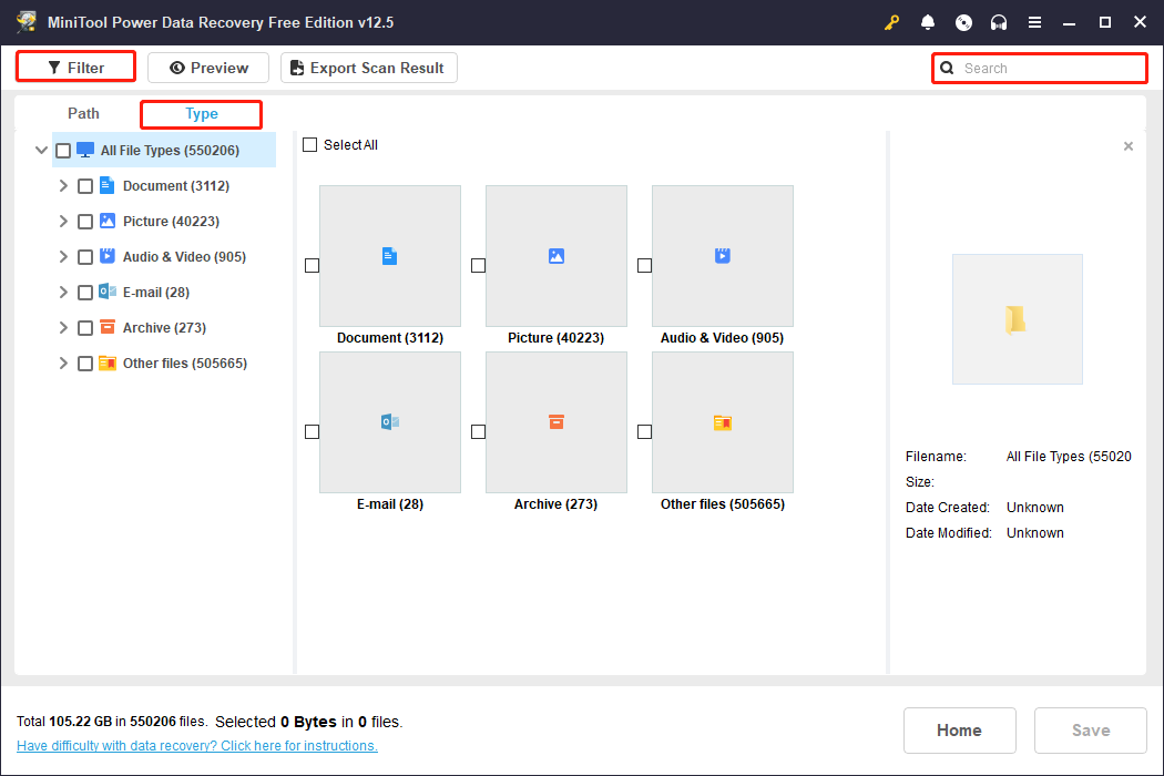 find the target files in MiniTool Power Data Recovery