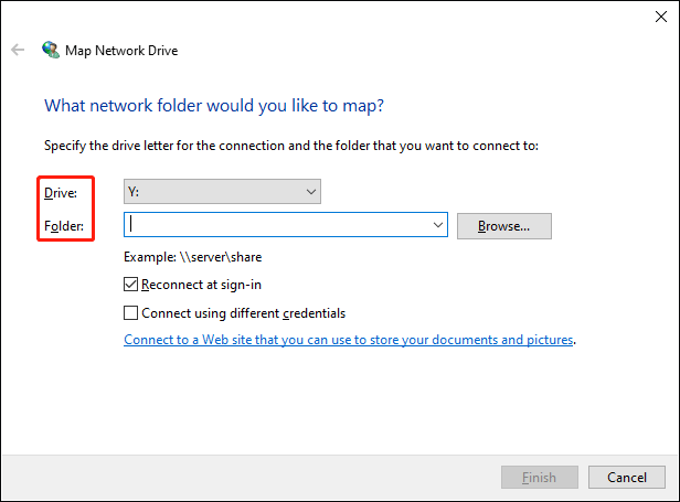 elige la carpeta compartida