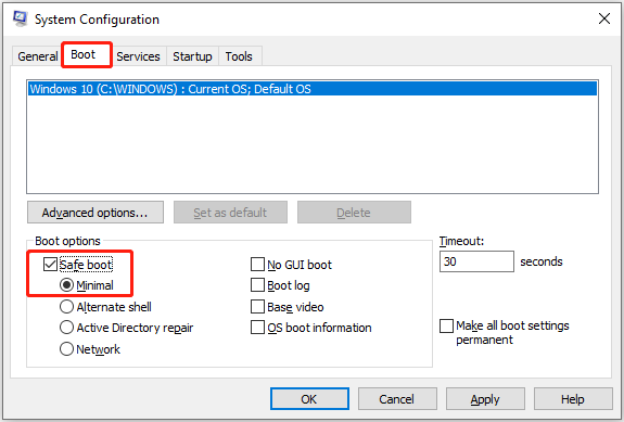 boot into save mode without networking in System Configuration