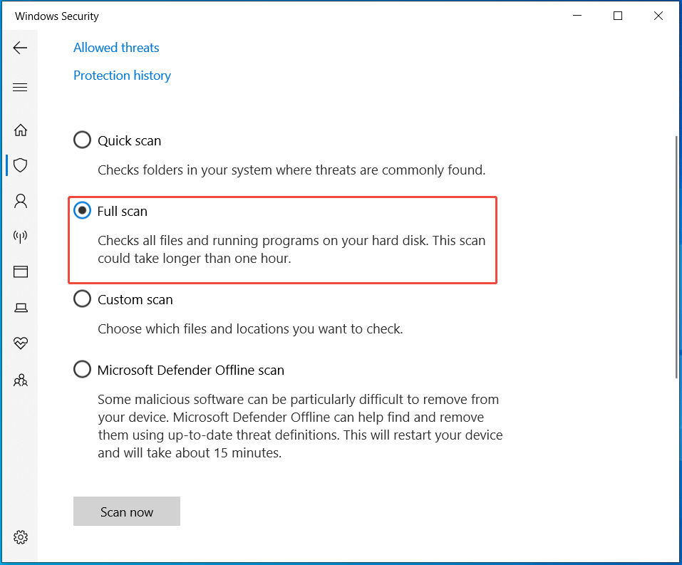 full scan in Windows Security