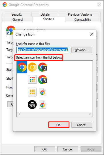 select an icon from the list