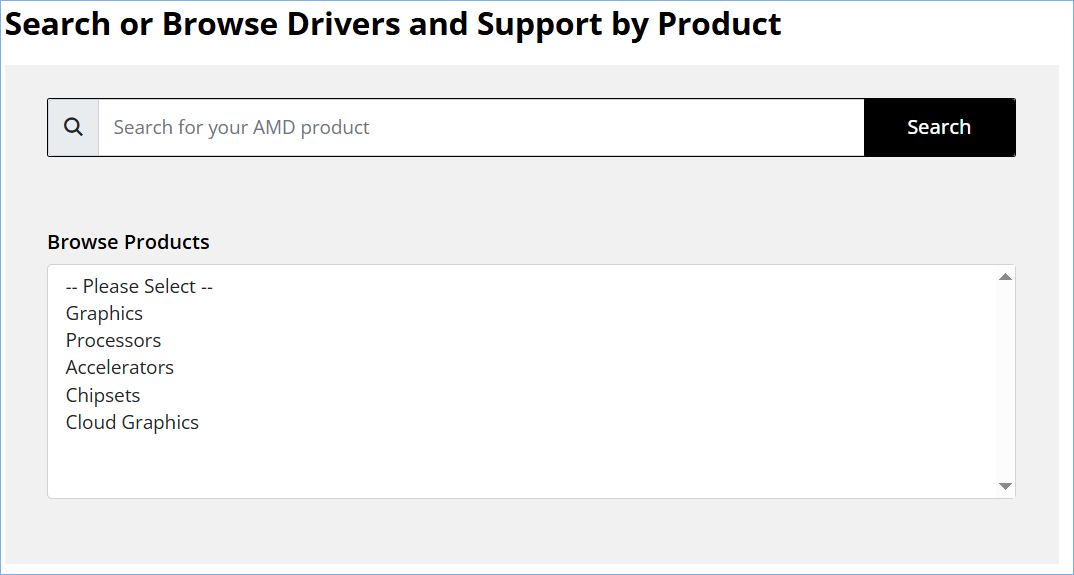 AMD GPU driver search