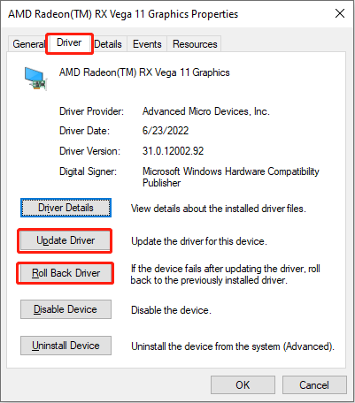 manage the graphics driver on Device Manager