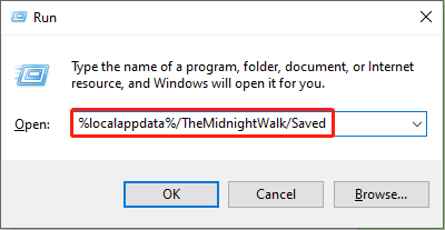 use the Run utility to locate The Midnight Walk save file location