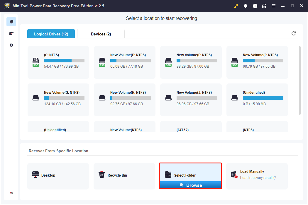 scan the specific folder using MiniTool Power Data Recovery