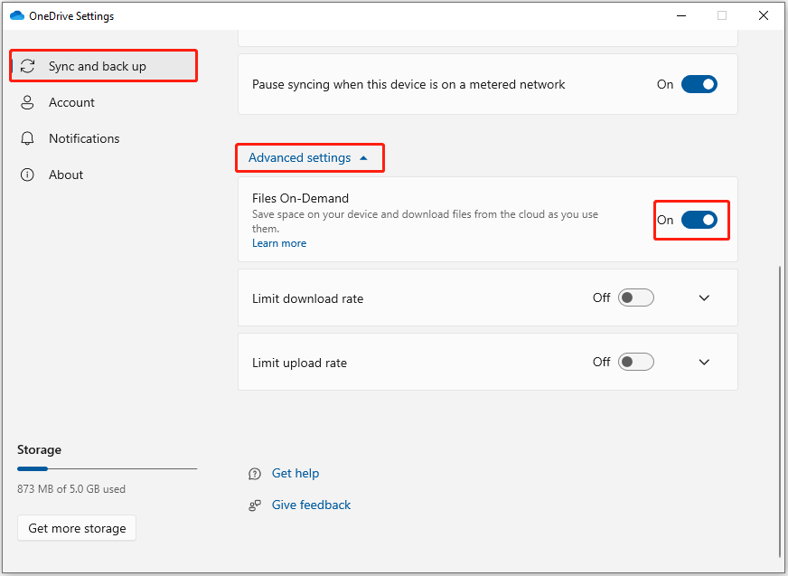 turn on Files On-Demand