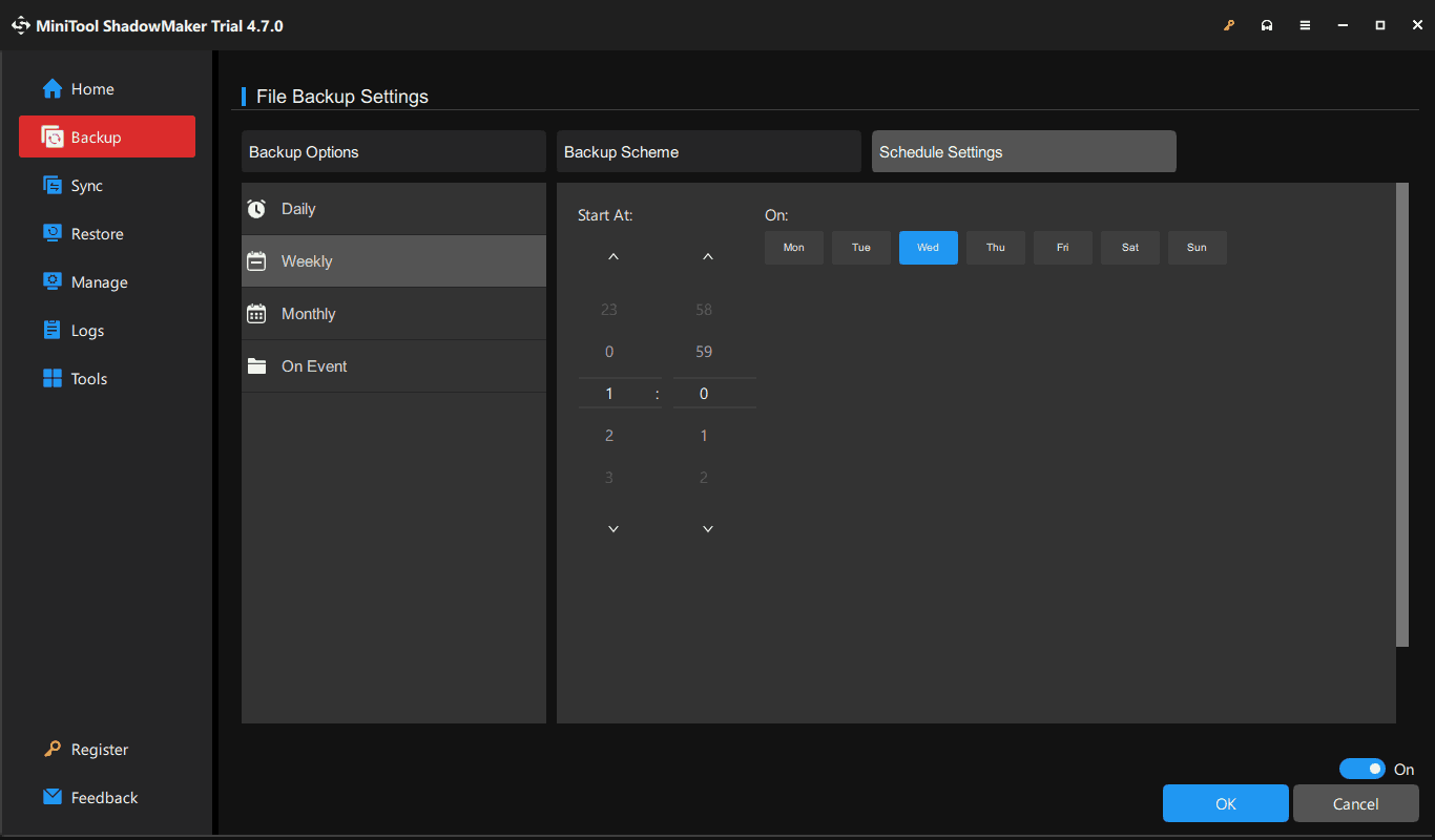 schedule backups in MiniTool ShadowMaker