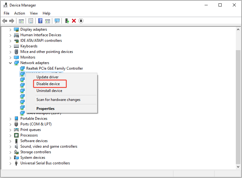 choose Disable device