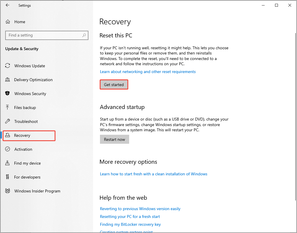 click the Get started button