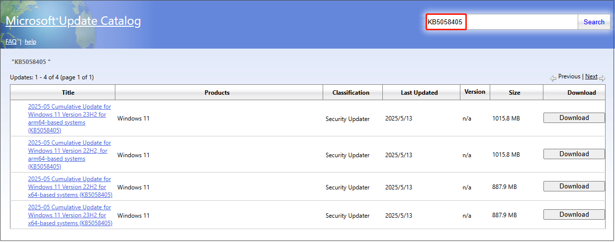download KB5058405 from Microsoft Update Catalog