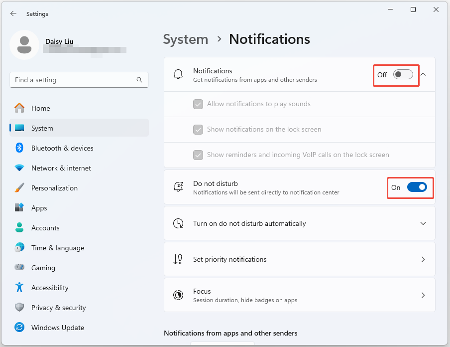 turn on the Do not disturb button