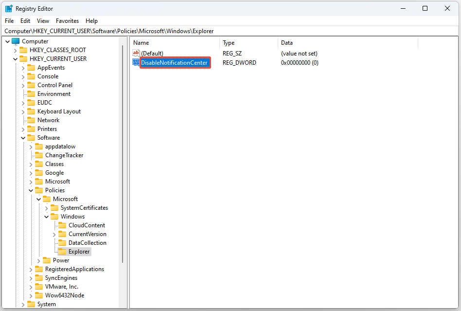 name it DisableNotificationCenter