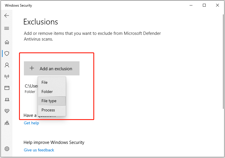 add antivirus exclusions in Windows Defender