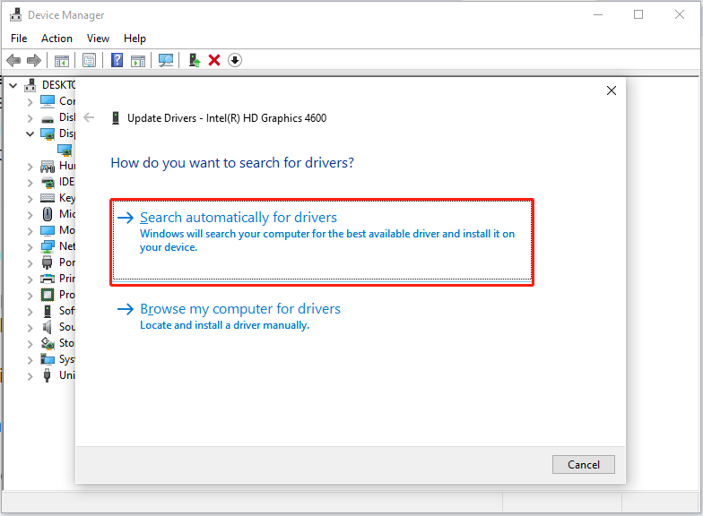 choose Search automatically for drivers