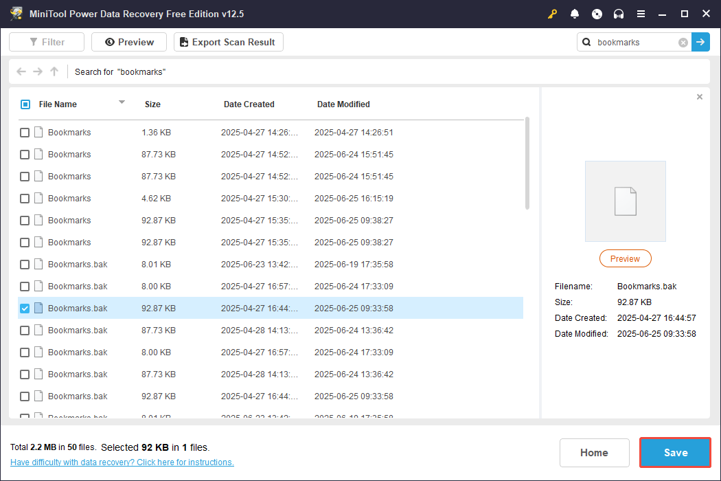 click the Save button in MiniTool Power Data Recovery