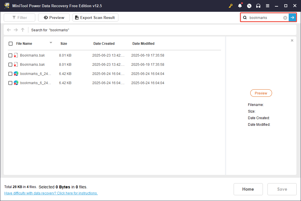 use the MiniTool Power Data Recovery Search feature