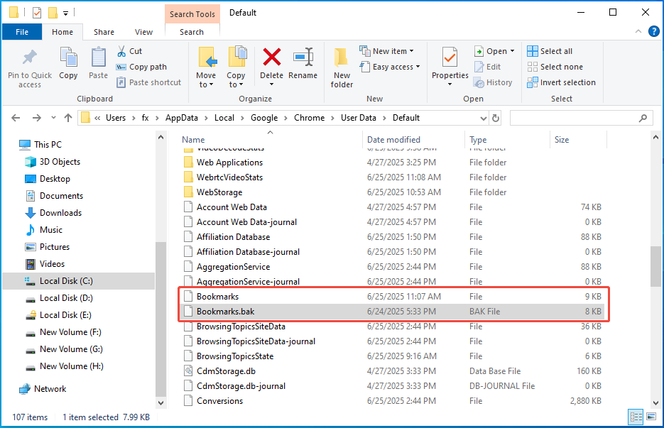 locate the Bookmarks and Bookmarks.bak files