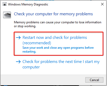 click Restart now and check for problems