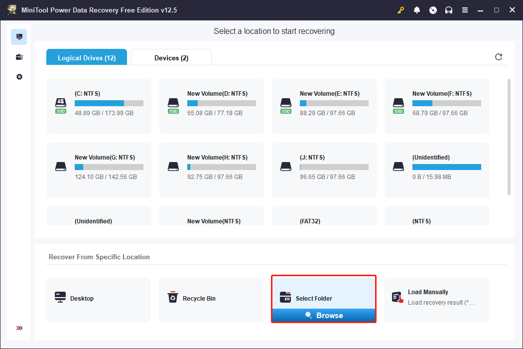 choose Select Folder using MiniTool Power Data Recovery