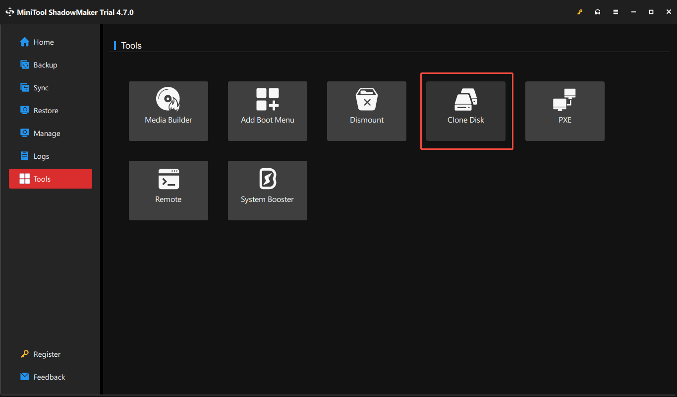 clone disk in MiniTool ShadowMaker