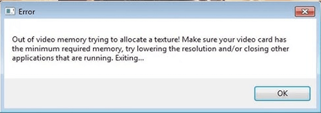 the error message of Dune: Awakening out of video memory