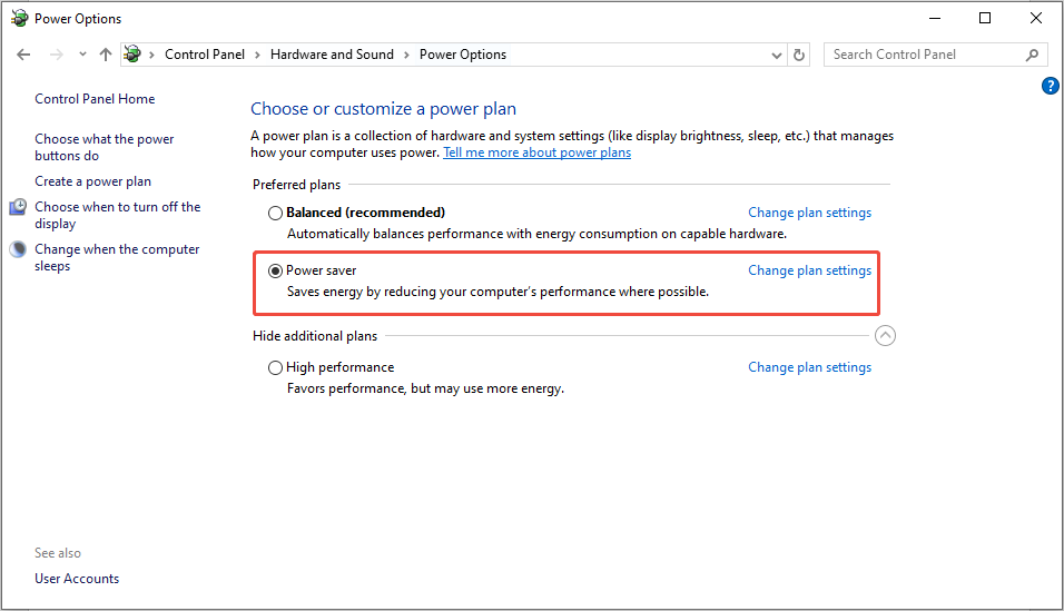 enable Power saver