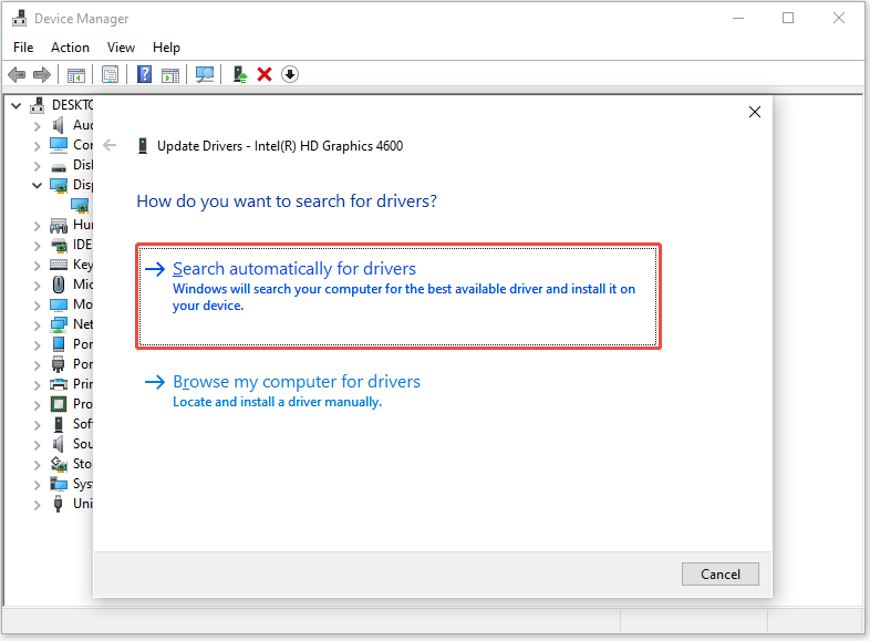 select Search automatically for drivers