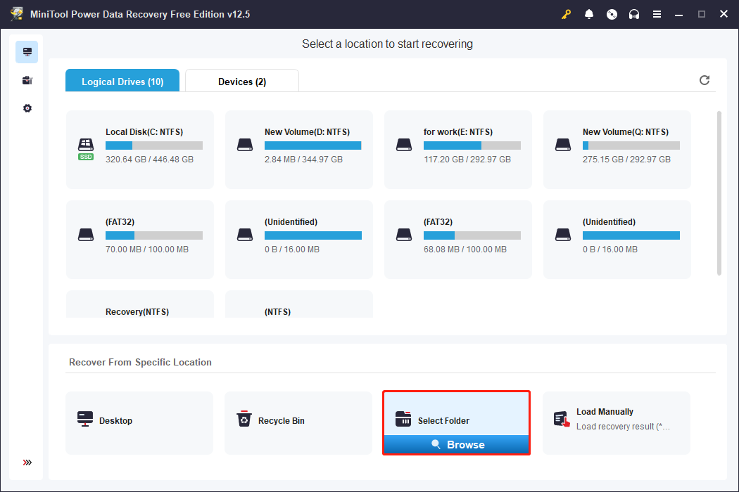 scan the folder using MiniTool Power Data Recovery