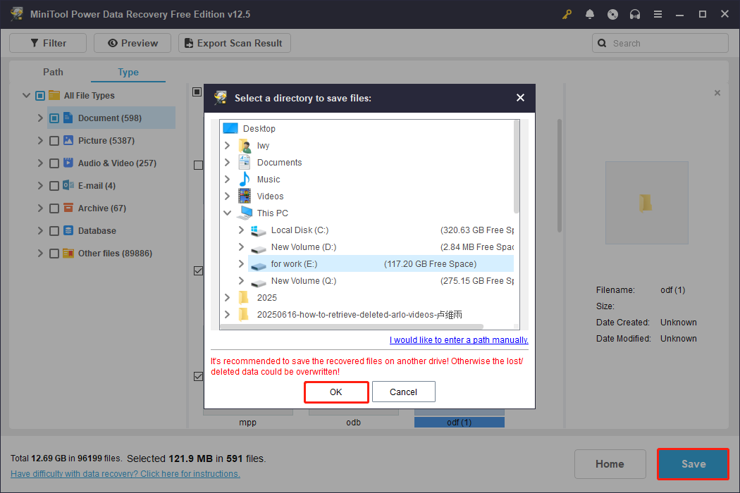 save files to a new location in MiniTool Power Data Recovery