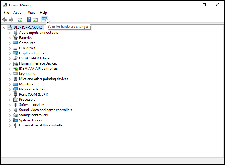 scan for hardware changes