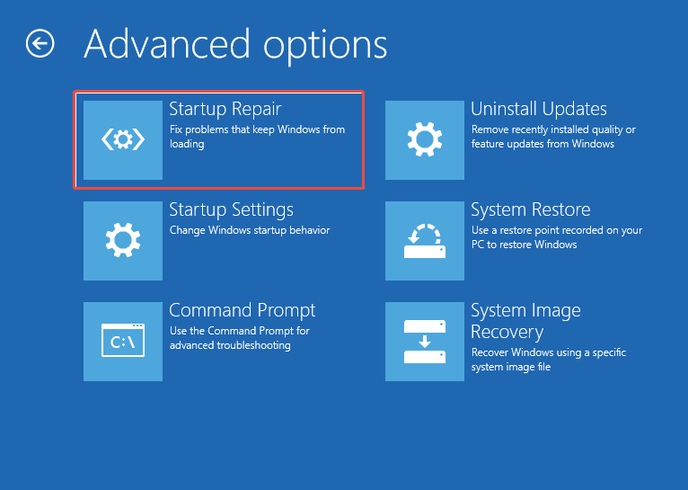 Startup Repair Windows Recovery Environment