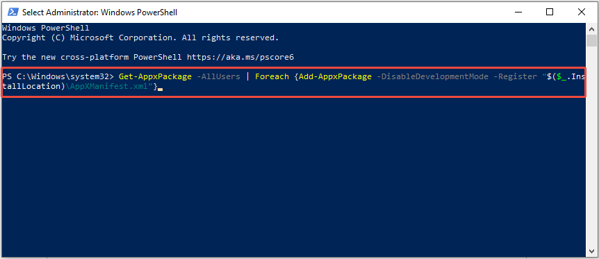 type the command in PowerShell