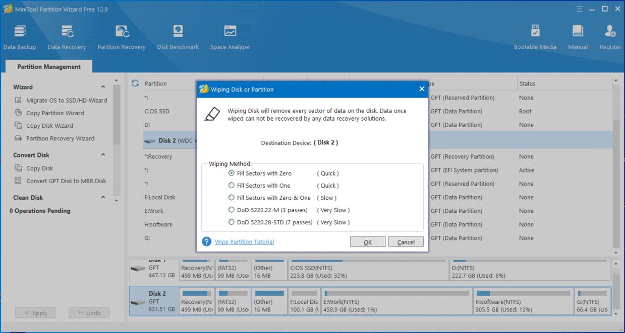 wipe hard drive with MiniTool Partition Wizard
