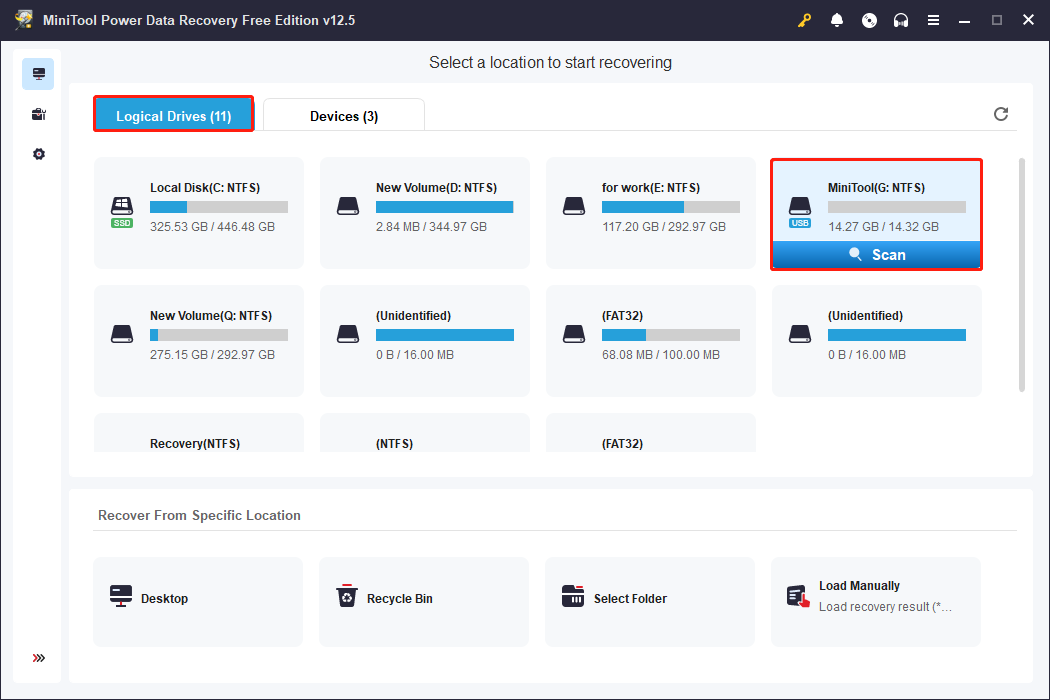 use MiniTool Power Data Recovery to scan the partition