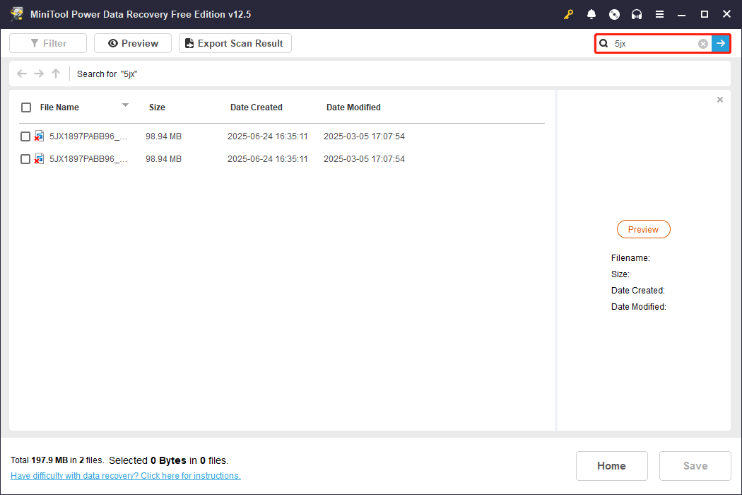 use Search feature to search files in MiniTool Power Data Recovery