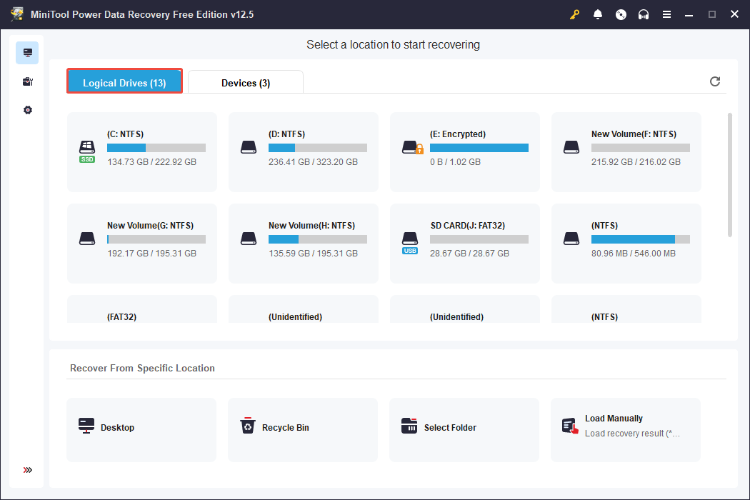 select a target partition to scan under the Logical Drives tab