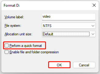 fully format a drive using Disk Management