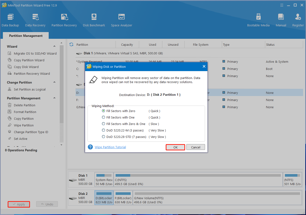 wipe a drive using MiniTool Partition Wizard