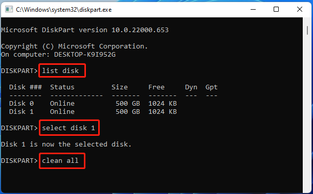 wipe a disk using Diskpart