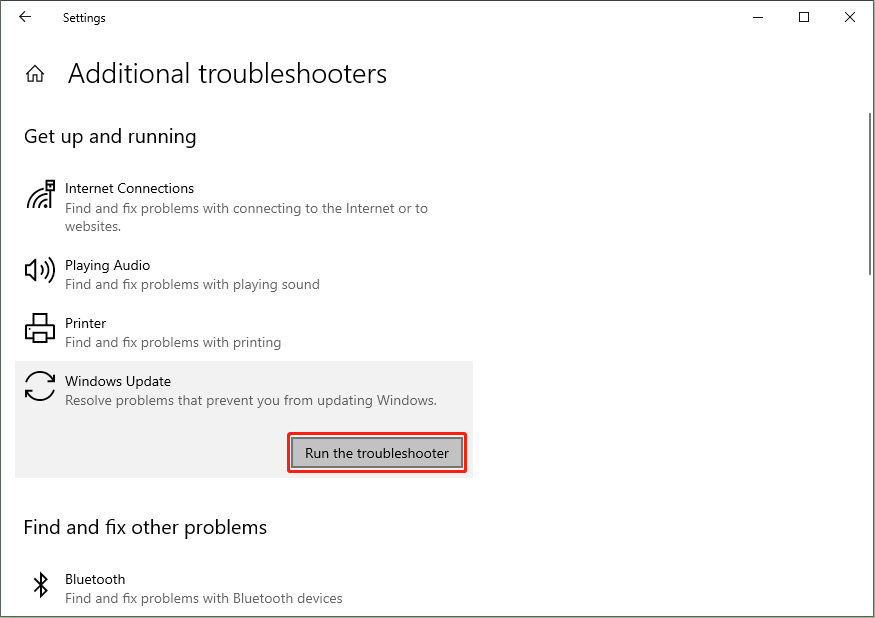 run the Windows Update Troubleshooter