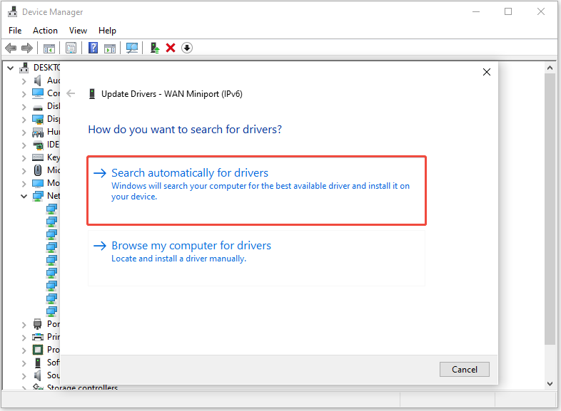 select Search automatically for drivers