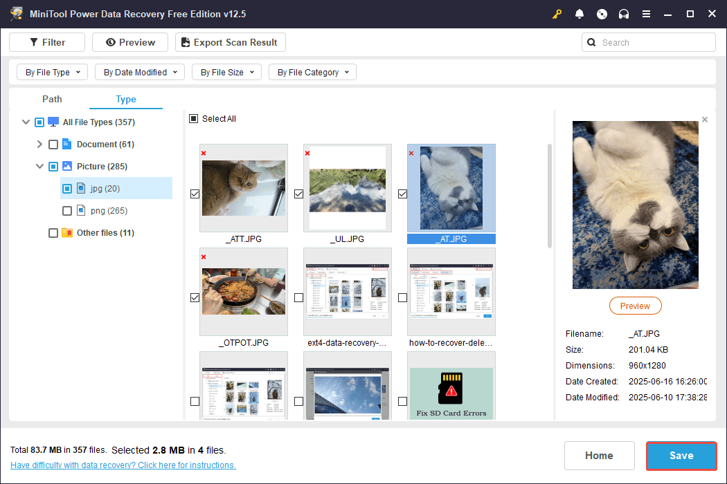 click the Save button to recover wanted files