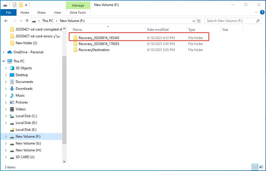 the recovered folder