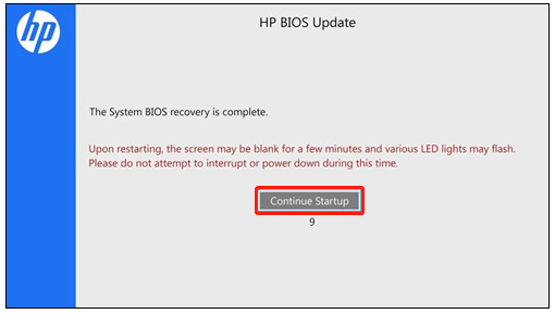 Écran de mise à jour du BIOS HP