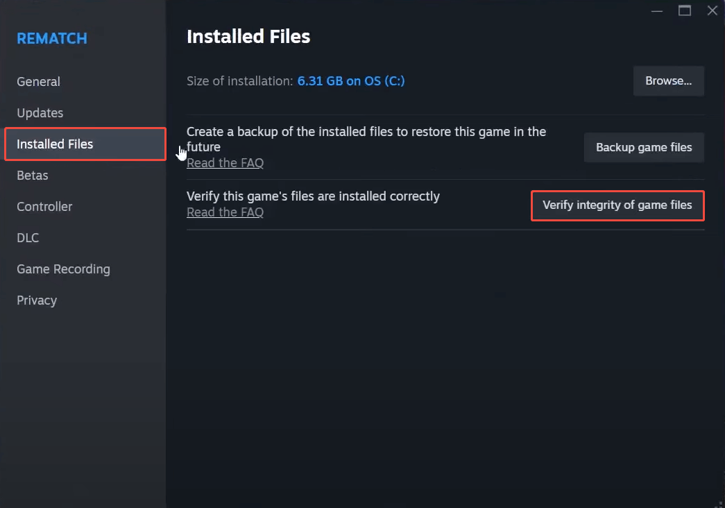 click Verify integrity of game files