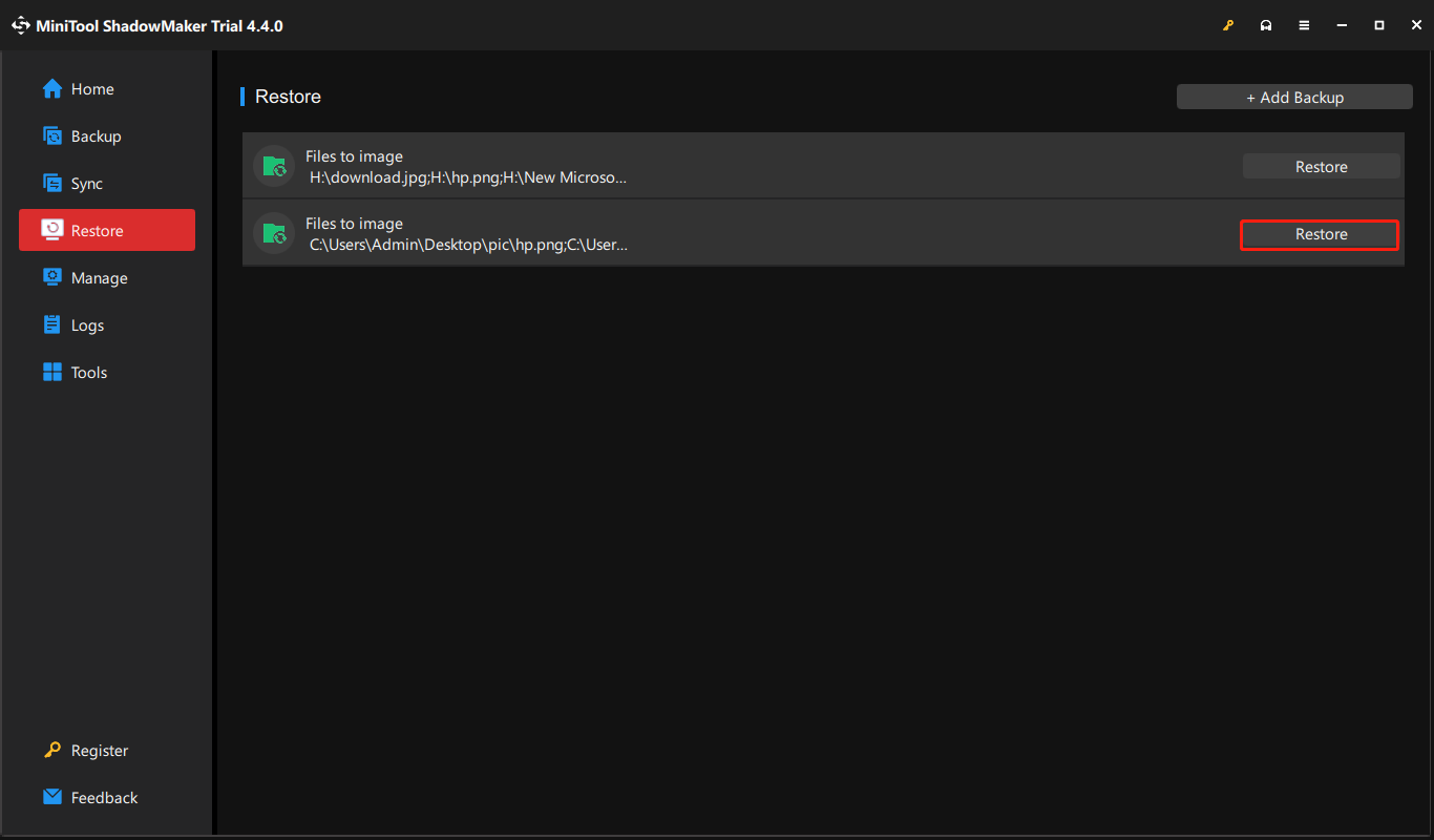 appuyez sur Restaurer