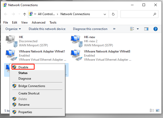 Alt= désactiver les adaptateurs réseau inutiles