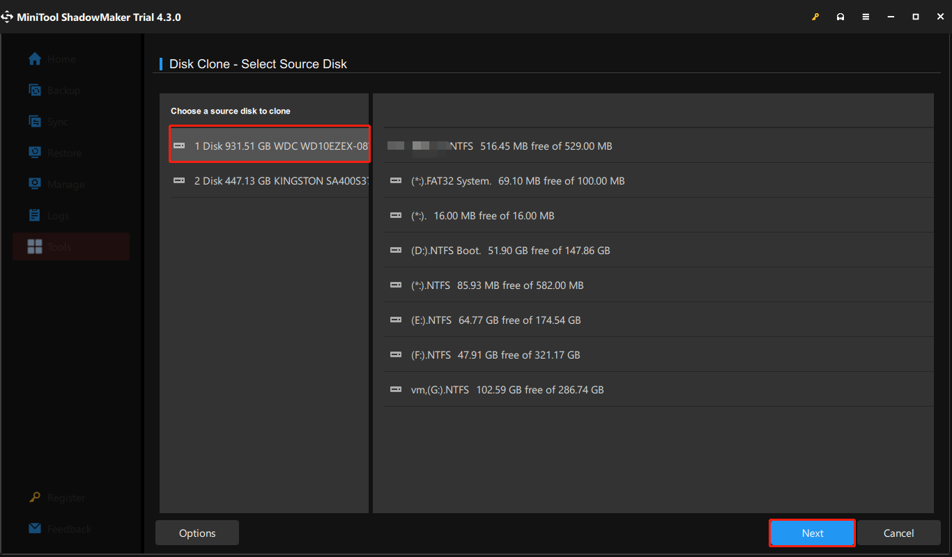 Sélectionnez le disque dur que vous avez connecté à votre PC