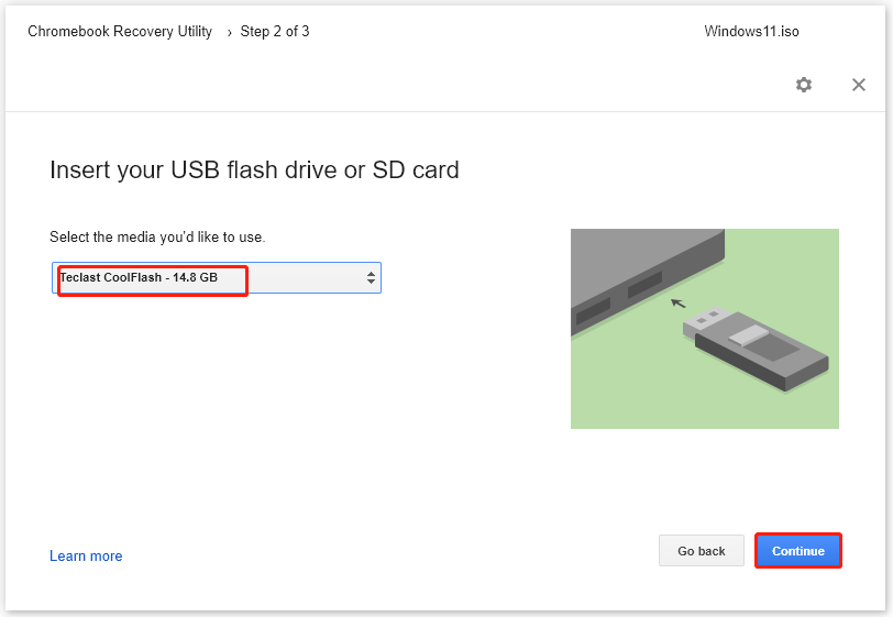 Choisissez la clé USB
