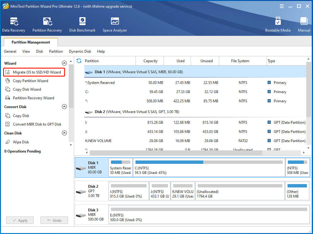 Cliquez sur « Migrer l'OS vers le SSD/HDD »